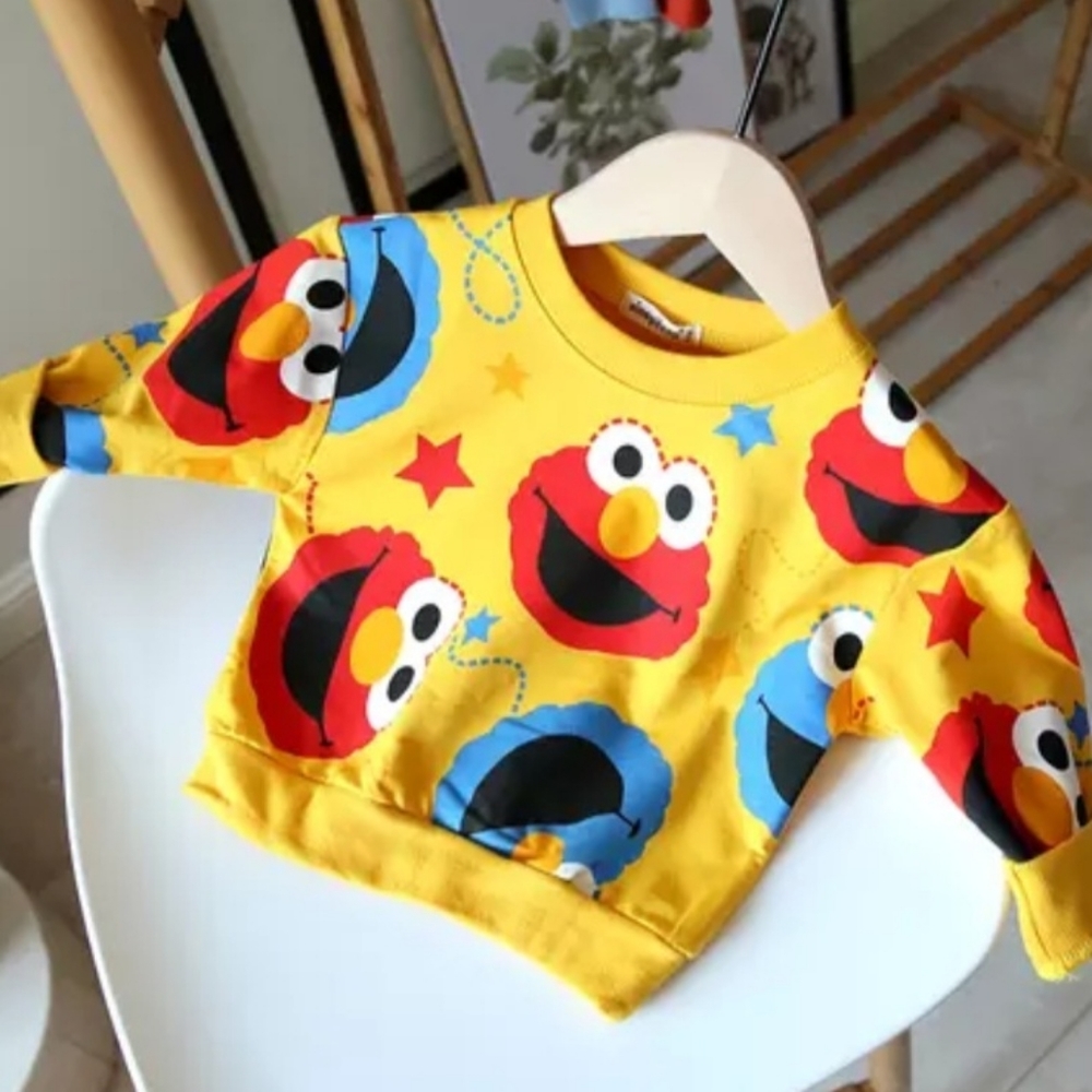 Elmo & Cookie Monster Sweater- Size: Large Yellow